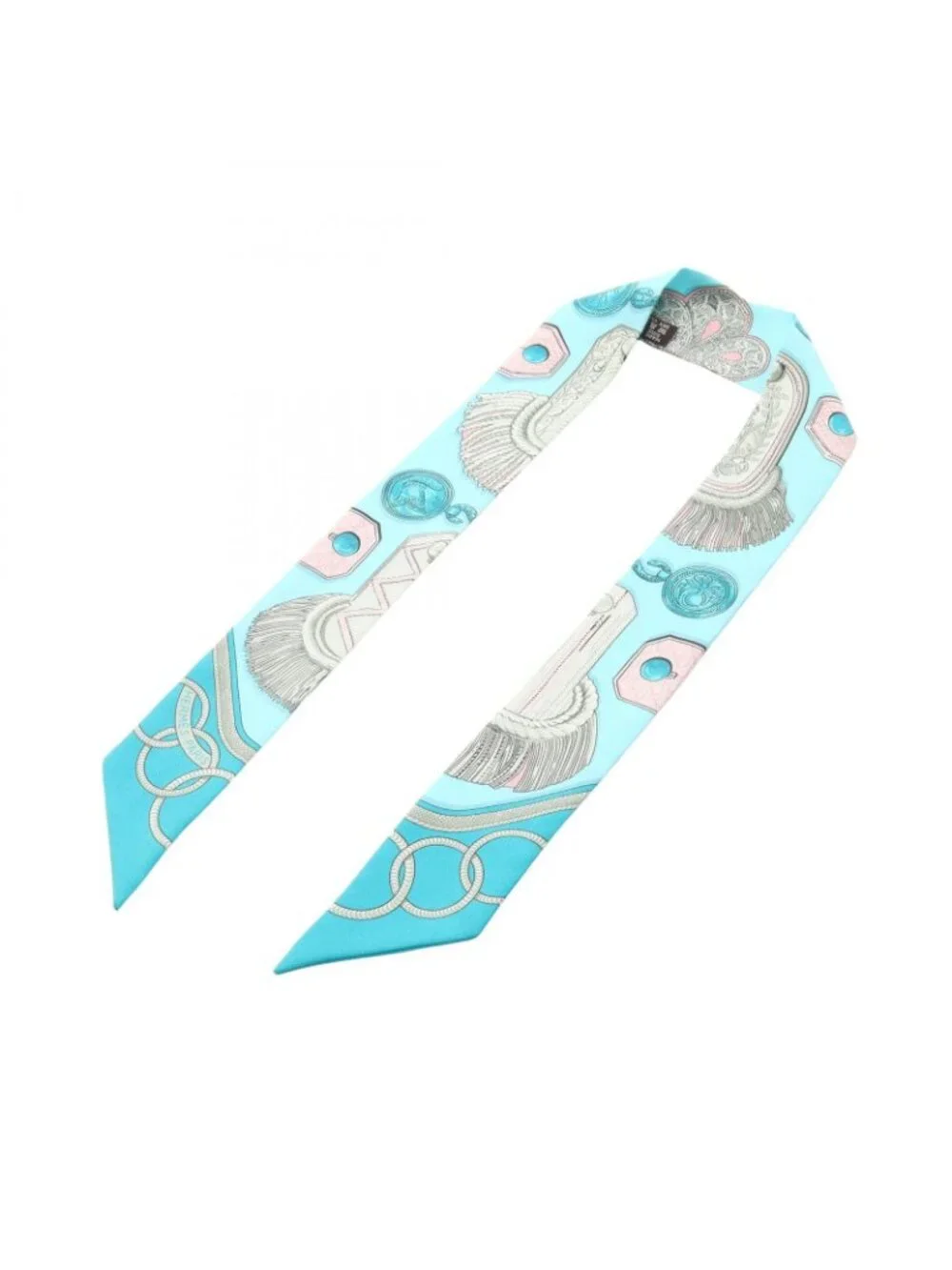 Hermes Scarf Twilly Epaulettes Ribbon Blue Silk